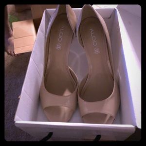 Aldo Nude Patent Leather Peep Toe Heels